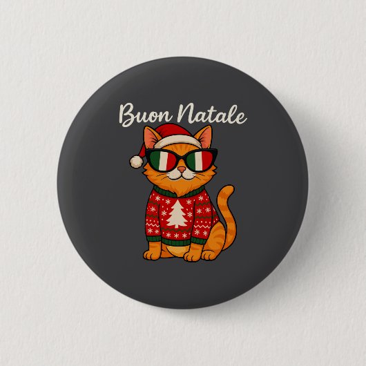 Buon Natale Italian Cat Christmas, Italy Pride Hol Button (Vorderseite)
