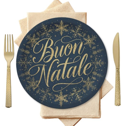 Buon Natale Italian Christmas - Navy & Gold Pappteller