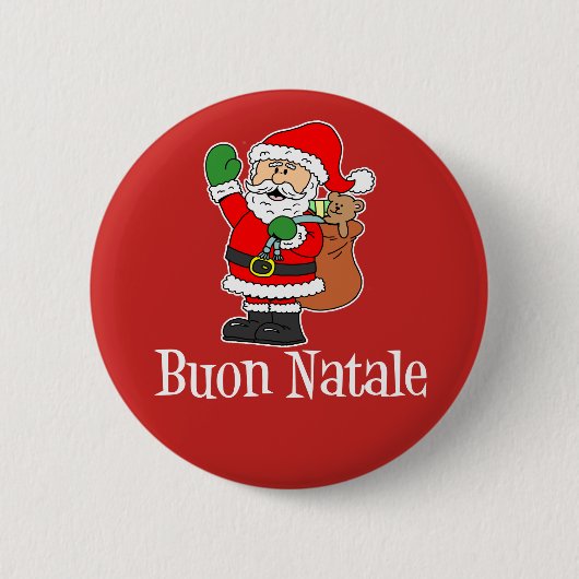 Buon Natale Italian Christmas Santa Red Button (Vorderseite)