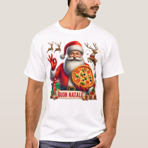 Buon Natale Italian Santa mit Pizza & Reindeer T-Shirt