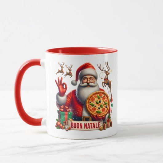 Buon Natale Italian Santa with Pizza & Reindeer Tasse (Links)