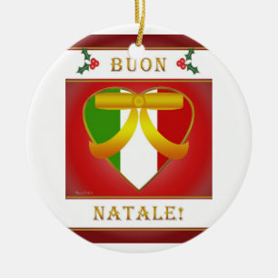 Buon Natale Italienische Flagge Herz - Rundschau Keramikornament