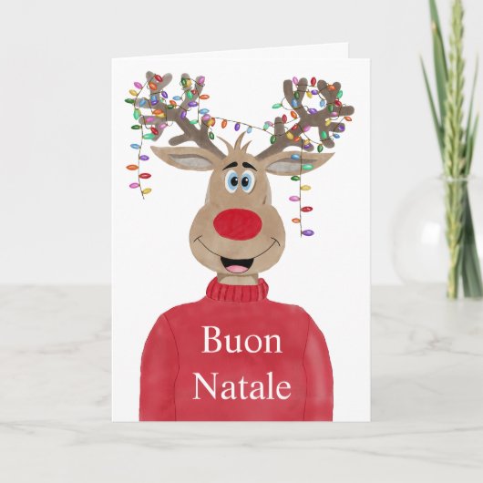 Buon Natale, Italienischer Weihnachtslieder Rentie Feiertagskarte (Vorderseite)