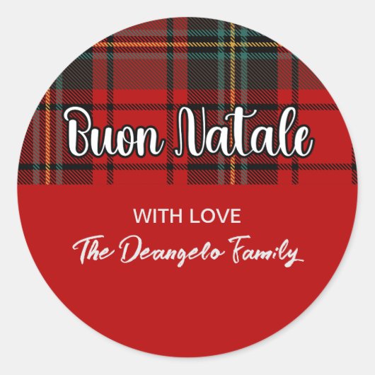 Buon Natale Kariert Runder Aufkleber (Vorderseite)