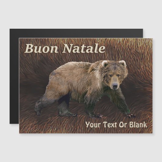 Buon Natale - Kodiak Bär auf Karibik-Pelz Magnetkarte (Vorne/Hinten)