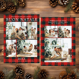 Buon Natale Multi Photo Red Buffalo Plaid Feiertagskarte