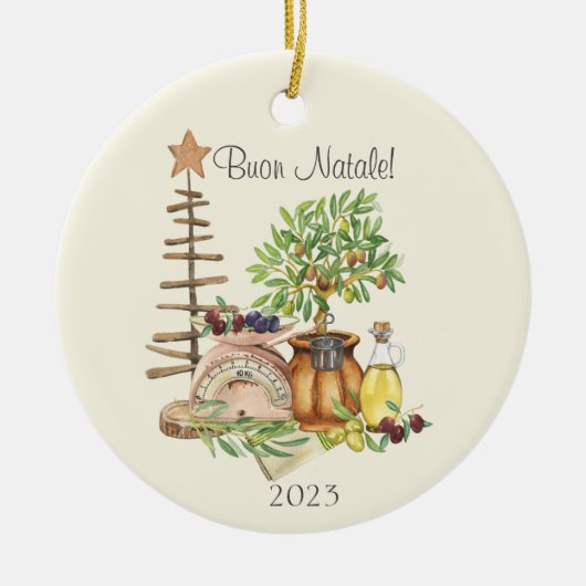 Buon Natale Personalisiert Rustikale Wasserfarbe Keramik Ornament (Vorne)