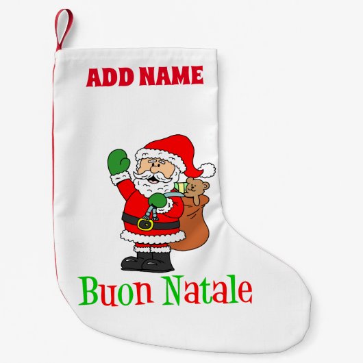 Buon Natale personalisierter Namensitaliener Kleiner Weihnachtsstrumpf (Vorderseite)