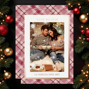 Buon Natale Pink Kariert Tartan Foto Folien Feiertagskarte