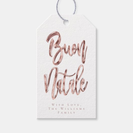 Buon Natale Pink Rose Gold Italienische Weihnachte Geschenkanhänger (Vorderseite)