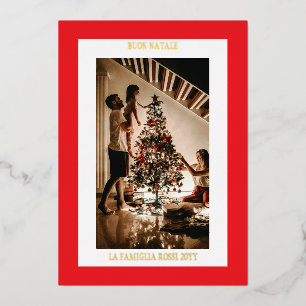 Buon Natale Red Gold Simple Modern Foto Folien Feiertagskarte