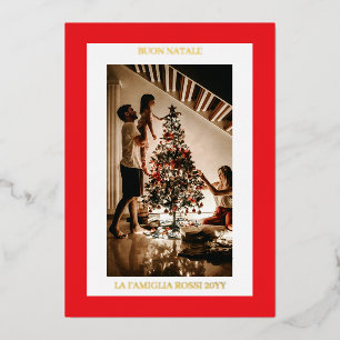 Buon Natale Red Gold Simple Modern Foto Folien Feiertagskarte