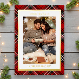 Buon Natale Red Kariert Tartan Foto Folien Feiertagskarte