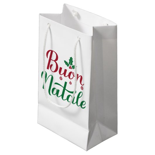Buon Natale Red und Green Christmas Kleine Geschenktüte (Vorderseite Schrägansicht)