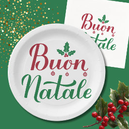Buon Natale Red und Green Christmas Pappteller