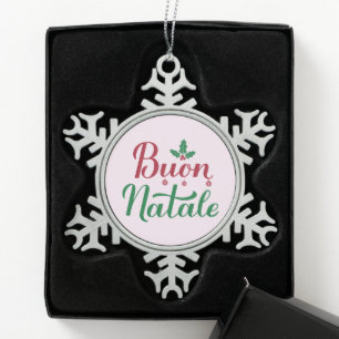 Buon Natale Red und Green Italia Weihnachten Schneeflocken Zinn-Ornament