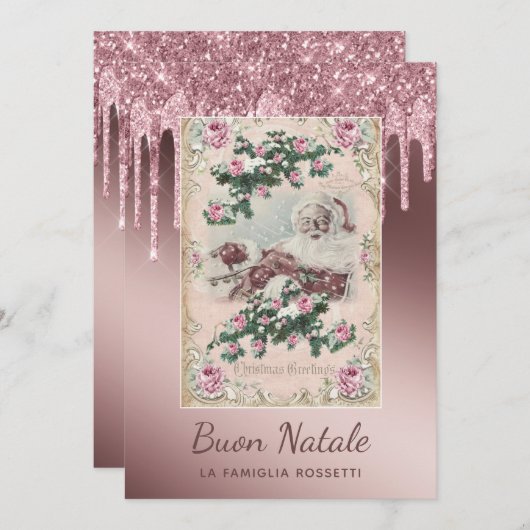 Buon Natale Rose Gold Glitzer Tropfen Weihnachten (Vorne/Hinten)