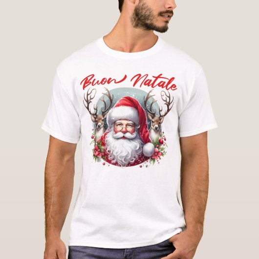 Buon Natale Santa mit Rentier T-Shirt (Vorderseite)