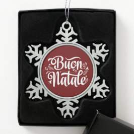Buon Natale Simple Red Italian Christmas Schneeflocken Zinn-Ornament