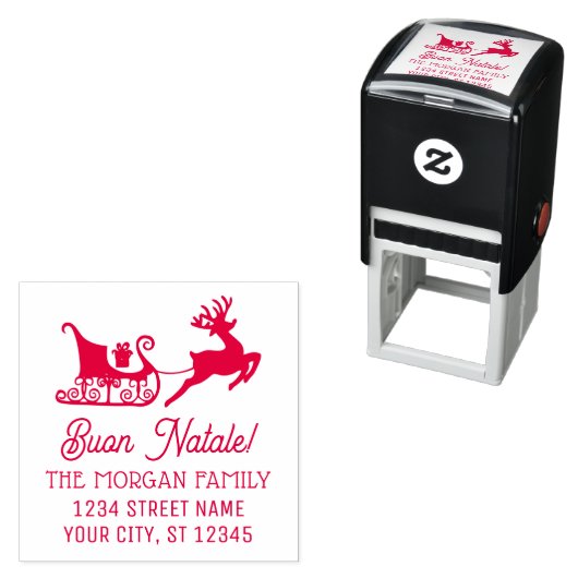 Buon Natale Sleigh Reindeer Name Rücksendeadresse Permastempel (Beispiel)