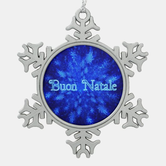 Buon Natale - Snowburst Schneeflocken Zinn-Ornament (Vorderseite)