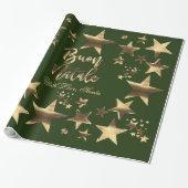 Buon Natale Stars Green Gold Script Weihnachten Geschenkpapier (Ungerollt)