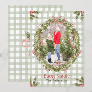 Buon Natale Watercolor Floral Bow Family Foto Feiertagskarte