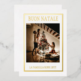 Buon Natale White & Gold Einfaches Modernes Foto Folien Feiertagskarte