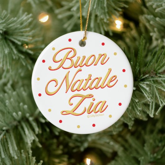 Buon Natale Zia Personalisiert Gold White Red Keramik Ornament (Baum)