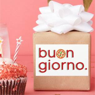 Buongiorno Italienisch Hallo mit einer Pizza! Rechteckiger Aufkleber