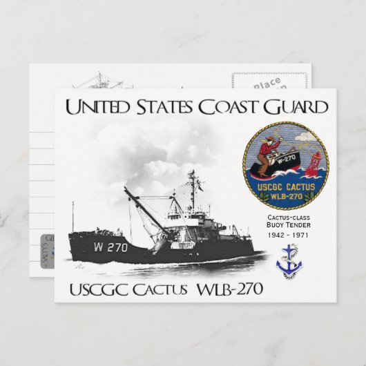BUOY-TENDER DER USCGC CACTUS WLB-270 POSTKARTE (Vorne/Hinten)