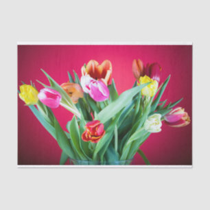 Buquet of tulips on red seidenpapier