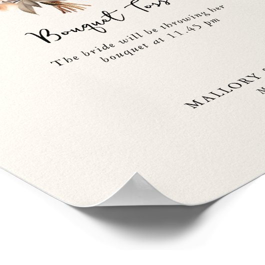 Buquet Toss neutrale Informationen zur Hochzeitsem Poster (Ecke)