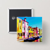 Burano, Aquarellmalerei in Venedig Button (Vorne & Hinten)