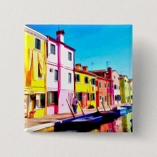 Burano, Aquarellmalerei in Venedig Button (Vorderseite)