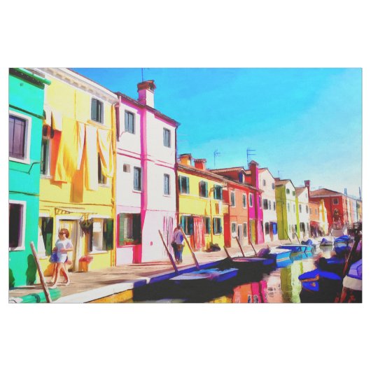Burano, Aquarellmalerei in Venedig Stoff (Yard (91,4 cm))