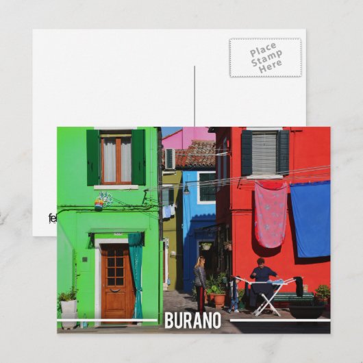 Burano-farbenfrohe Häuser Postkarte (Vorne/Hinten)
