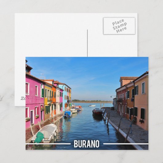 Burano-farbige Häuser Postkarte (Vorne/Hinten)