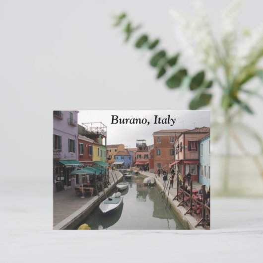 Burano Insel Italien Kanal und farbenfrohe Gebäude Postkarte (Stehend Vorderseite)