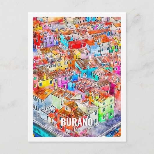 Burano Italien Berühmter Platz Wasserfarben Postkarte (Vorderseite)
