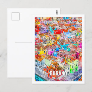 Burano Italien Berühmter Reiseort Aquarell Postkarte