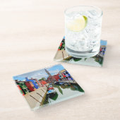 Burano, Italien - farbenfrohe Häuser und Bootkanal Glasuntersetzer (Schrägansicht)