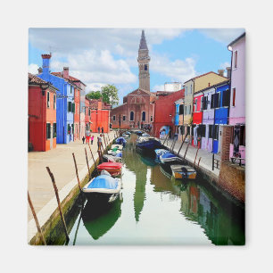 Burano, Italien - farbenfrohe Häuser und Bootkanal Magnet