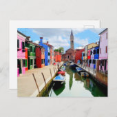 Burano, Italien - farbenfrohe Häuser und Bootkanal Postkarte (Vorne/Hinten)