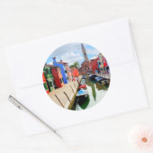 Burano, Italien - farbenfrohe Häuser und Bootkanal Runder Aufkleber (Umschlag)