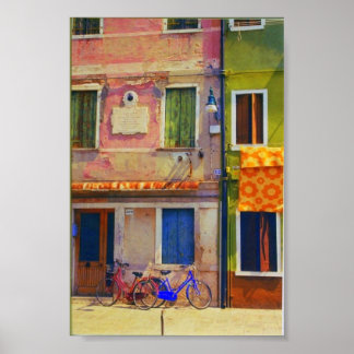 Burano Italy Street Scene Venice Poster Print