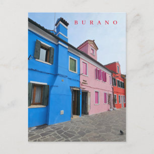 Burano Pastellfarbene Häuser Aussicht auf Postkart Postkarte
