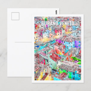 Burano Venetien Italien Berühmter Reiseort Aquarel Postkarte