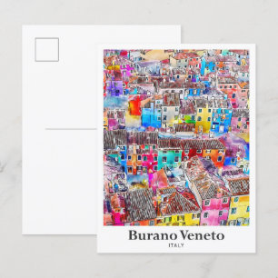 Burano Venetien Italien Reise Aquarell Handgezeich Postkarte