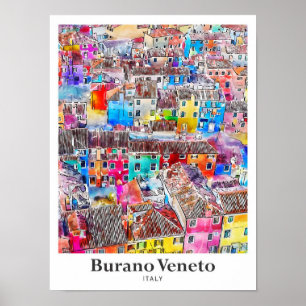 Burano Venetien Italien Reise Wasserfarbe Handgeze Poster